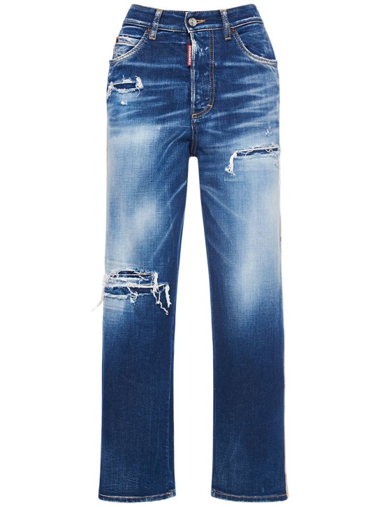 Dsquared2: Boston distressed denim lace-up jeans - Blue - women_0 | Luisa Via Roma