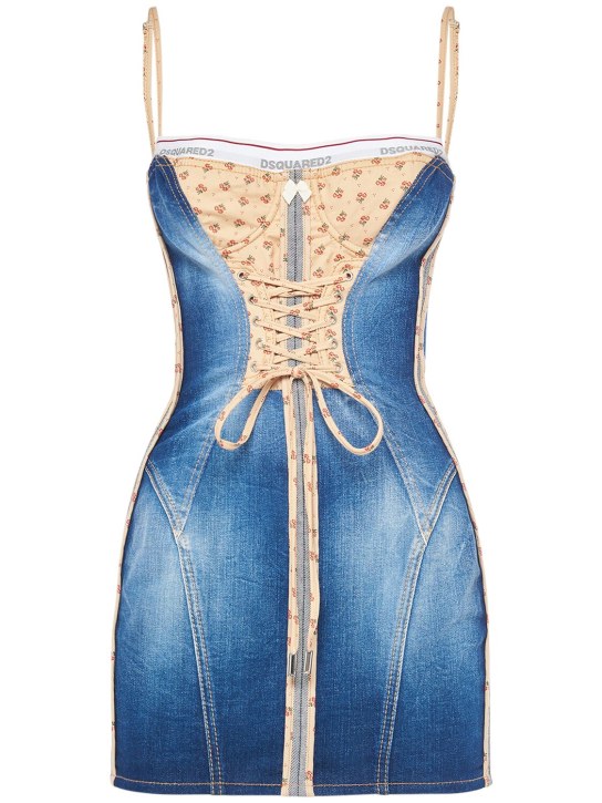 Dsquared2: Robe corset courte en denim - Bleu/Beige - women_0 | Luisa Via Roma
