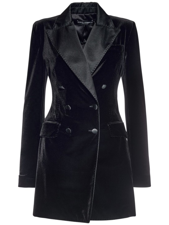 Dolce&Gabbana: 弹力天鹅绒双排扣夹克 - 黑色 - women_0 | Luisa Via Roma