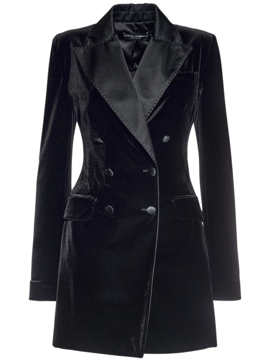 Dolce&Gabbana: Veste en velours stretch à double boutonnage - Noir - women_0 | Luisa Via Roma