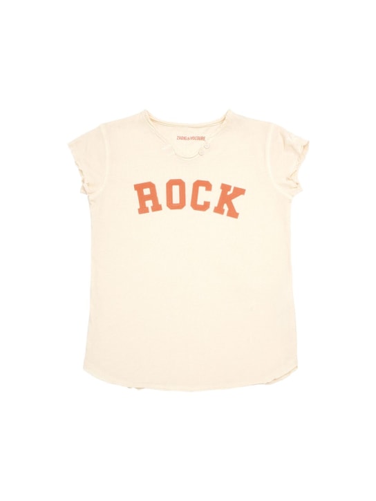 Zadig&Voltaire: T-shirt in cotone con stampa - Rosa Chiaro - kids-girls_0 | Luisa Via Roma