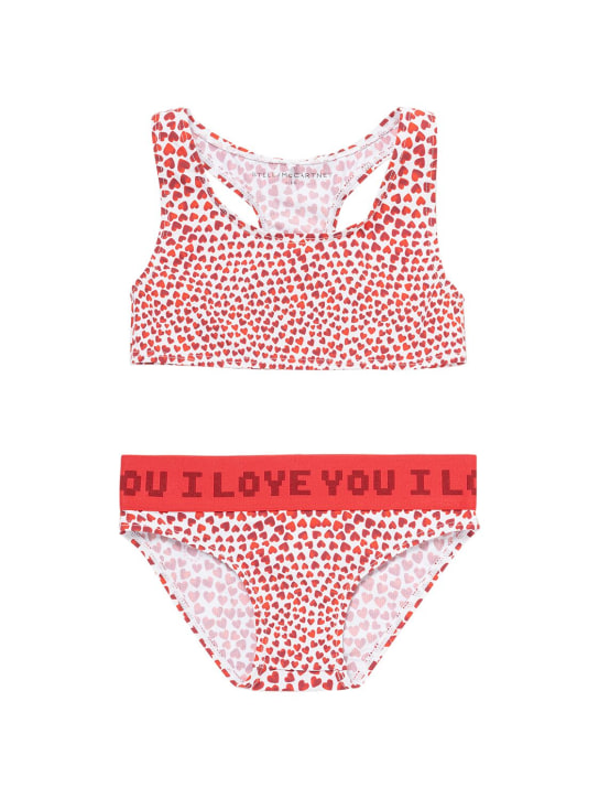 Stella Mccartney Kids: All over printed Lycra AOP bikini - Ivory/Red - kids-girls_0 | Luisa Via Roma