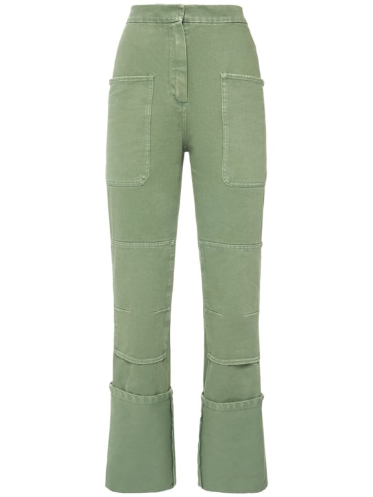 Max Mara: Facella high waist cotton drill pants - Yeşil - women_0 | Luisa Via Roma