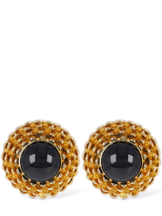 Saint Laurent: Vintage Cabochon brass earrings - Gold/Black - women_0 | Luisa Via Roma
