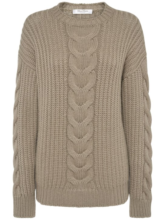 Max Mara: Acciaio1234 cotton rib knit sweater - Khaki - women_0 | Luisa Via Roma