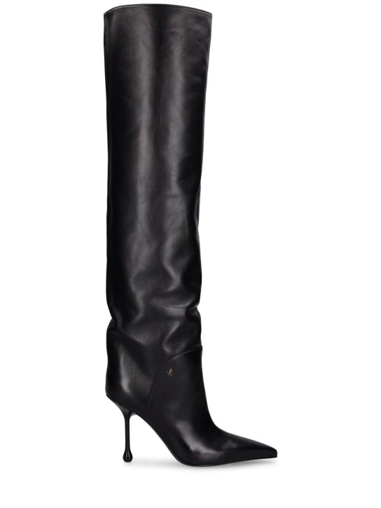 Jimmy Choo: 95mm Cycas KB leather knee high boots - Black - women_0 | Luisa Via Roma