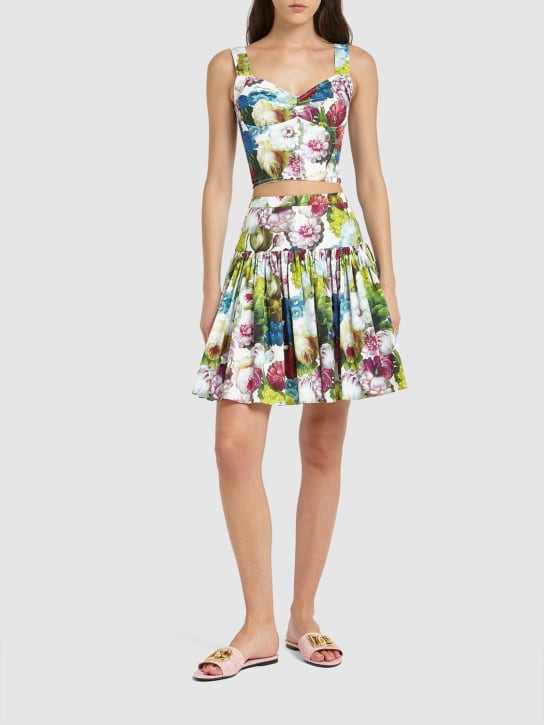 Dolce&Gabbana: Floral pleated cotton poplin mini skirt - Multicolor - women_1 | Luisa Via Roma