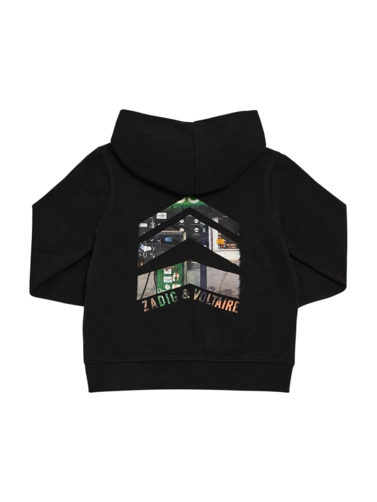 Zadig&Voltaire: Sweat-shirt en coton à capuche - Noir - kids-boys_0 | Luisa Via Roma