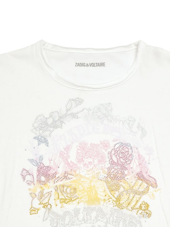 Zadig&Voltaire: T-shirt in cotone tinto in capo con decorazioni - Bianco - kids-girls_1 | Luisa Via Roma