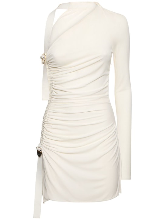 Dion Lee: One-sleeve draped satin mini dress - Ivory - women_0 | Luisa Via Roma