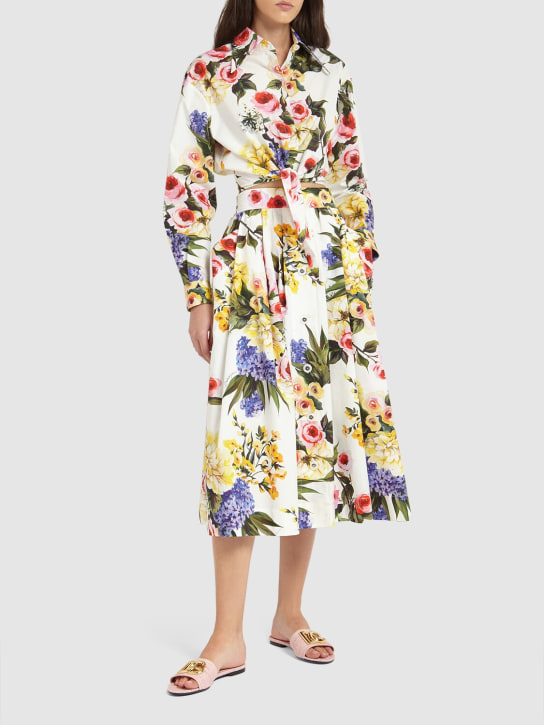 Dolce&Gabbana: Falda midi de popelina de algodón plisado - Multicolor - women_1 | Luisa Via Roma
