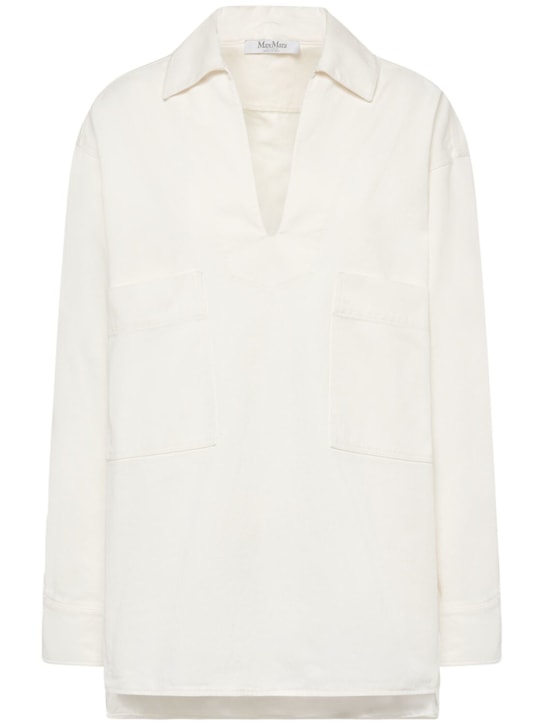 Max Mara: Adorato1234 cotton twill polo shirt - White - women_0 | Luisa Via Roma