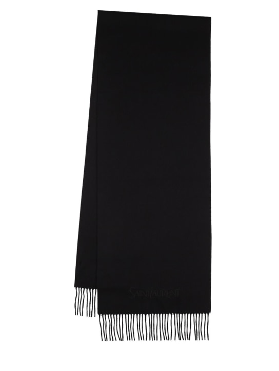Saint Laurent: Saint Laurent embroidered cashmere scarf - Siyah - men_0 | Luisa Via Roma