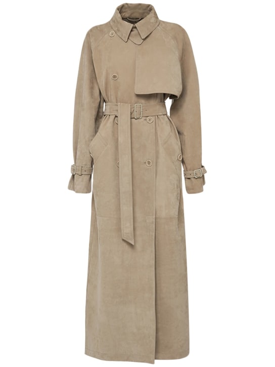 Max Mara: Quinto leather & suede trench coat - Khaki - women_0 | Luisa Via Roma