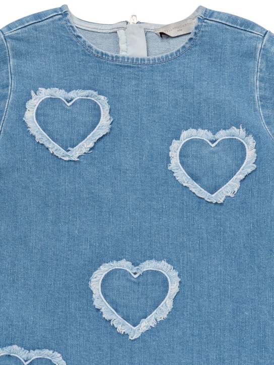 Stella Mccartney Kids: Cotton denim dress w/embroidered hearts - Kot - kids-girls_1 | Luisa Via Roma