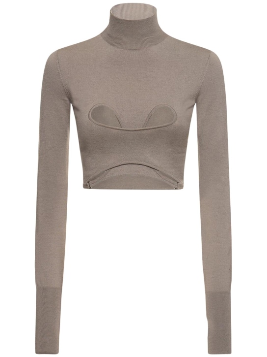 Dion Lee: Cutout knit turtleneck cropped top - Taupe Grey - women_0 | Luisa Via Roma