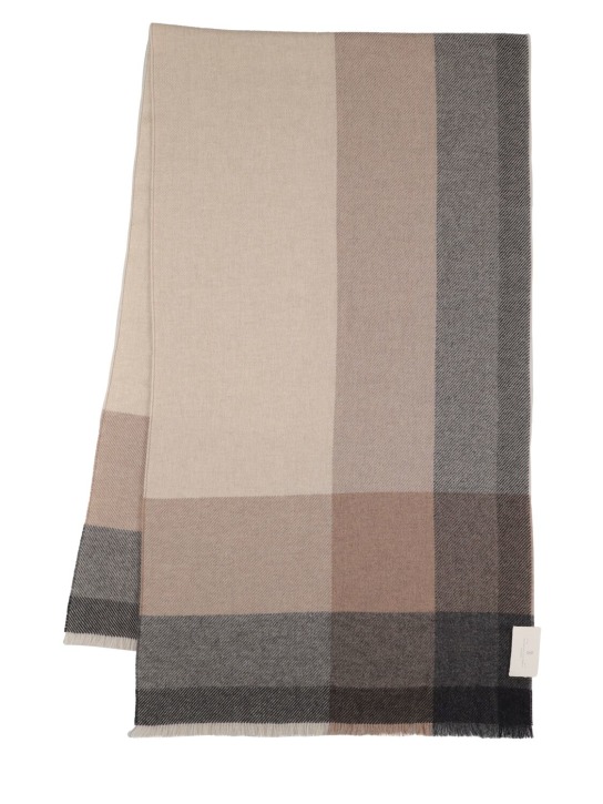 Brunello Cucinelli: 羊毛&羊绒围巾 - 灰色/棕色 - men_0 | Luisa Via Roma