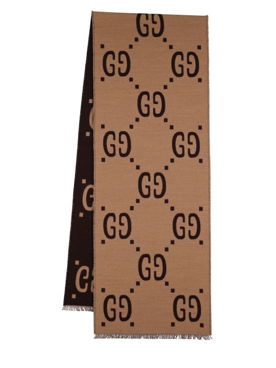 Gucci: GG wool & silk jacquard scarf - Kahverengi/Bej - men_0 | Luisa Via Roma