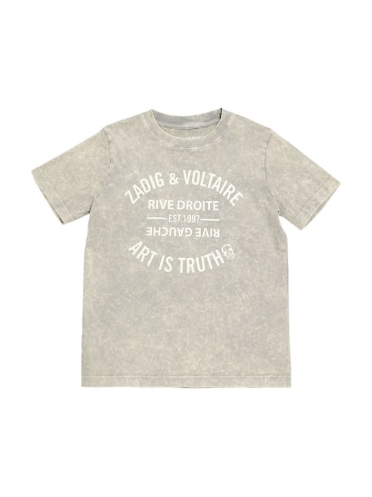 Zadig&Voltaire: 프린트 오가닉 코튼 티셔츠 - 그레이 - kids-boys_0 | Luisa Via Roma