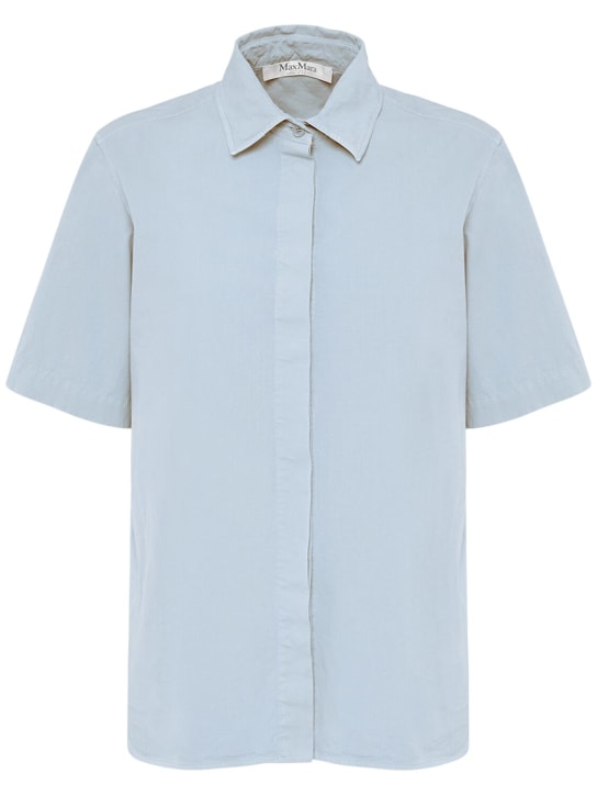 Max Mara: Adunco short sleeve cotton shirt - Light Blue - women_0 | Luisa Via Roma
