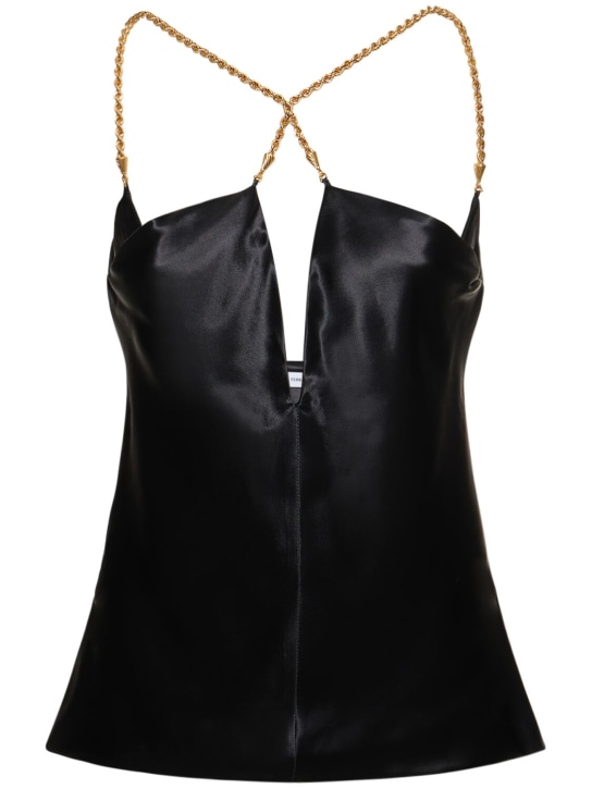 Ferragamo: 链条细节粘胶纤维绸缎上衣 - 黑色 - women_0 | Luisa Via Roma
