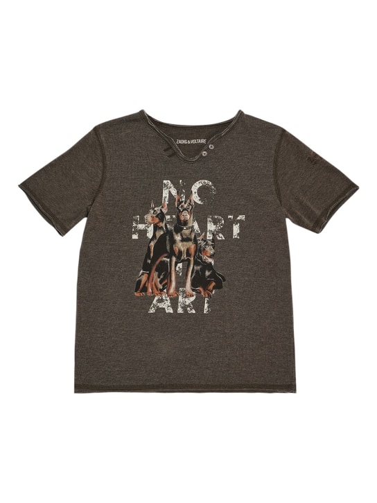 Zadig&Voltaire: Camiseta de mezcla de algodón estampada - Caqui - kids-boys_0 | Luisa Via Roma
