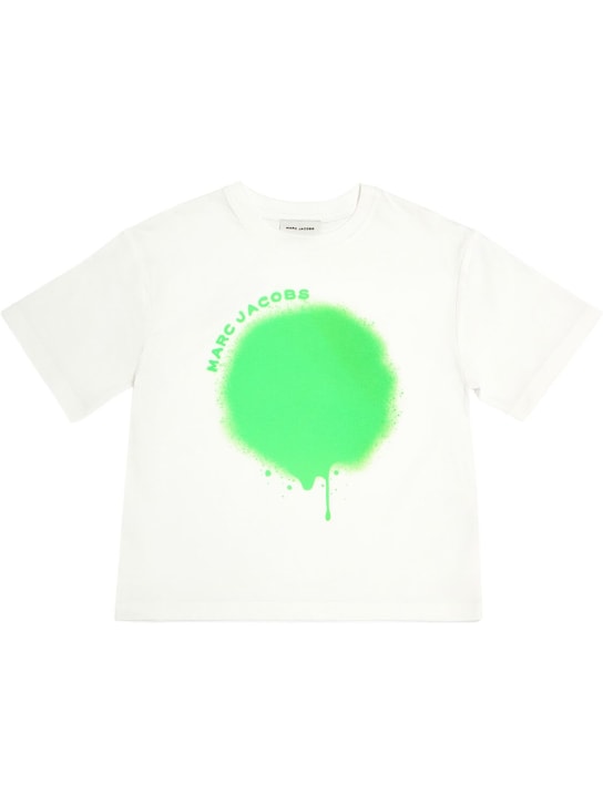 Marc Jacobs: T-Shirt aus Bio-Baumwolle „Big Spray Spot“ - Weiß/Grün - kids-boys_0 | Luisa Via Roma