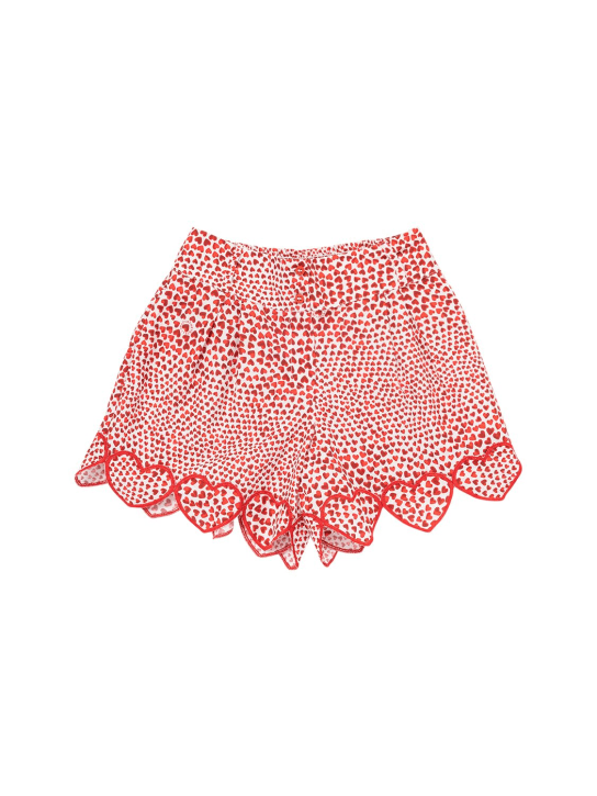 Stella Mccartney Kids: Cotton voile AOP shorts - Ivory/Red - kids-girls_0 | Luisa Via Roma