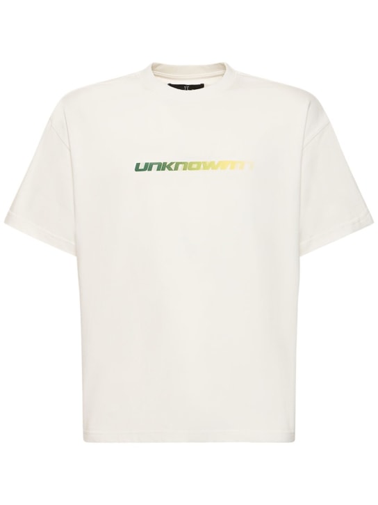 Unknown: Logo printed cotton t-shirt - Beyaz - men_0 | Luisa Via Roma