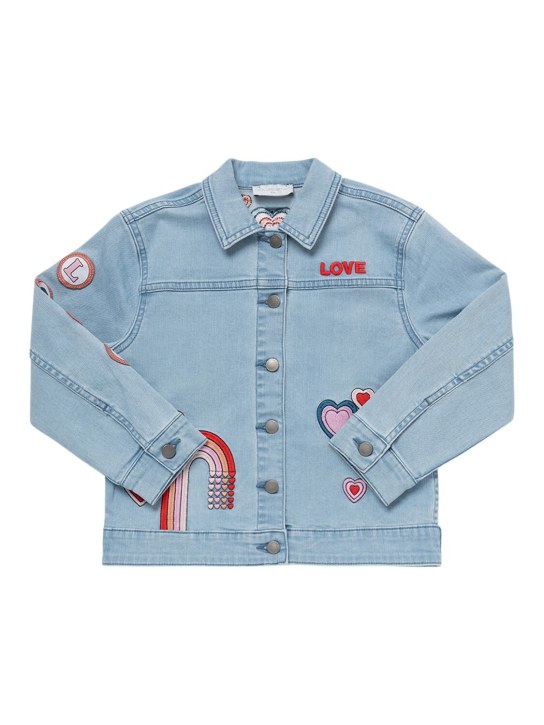 Stella Mccartney Kids: Cotton denim jacket w/ patches - Açık Mavi - kids-girls_0 | Luisa Via Roma