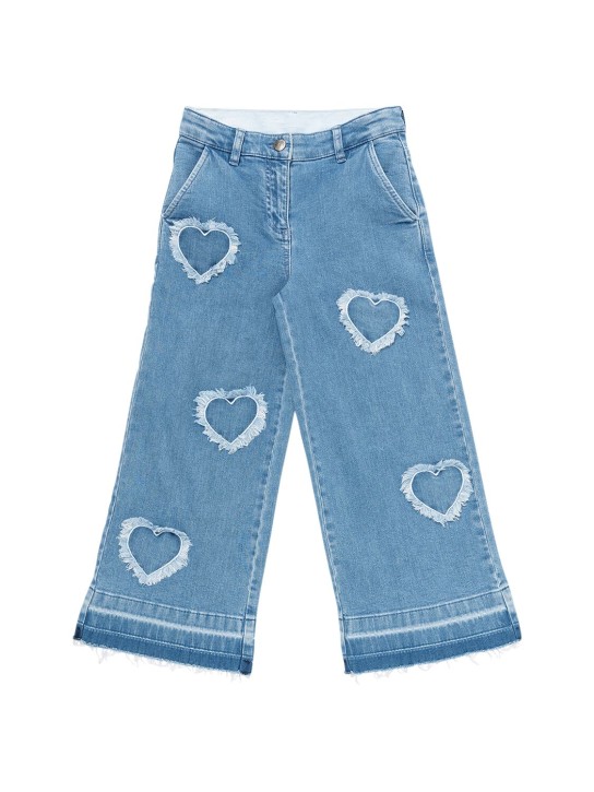 Stella Mccartney Kids: Cotton denim jeans w/ patches - Açık Mavi - kids-girls_0 | Luisa Via Roma