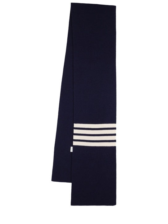 Thom Browne: Sciarpa in cashmere a costine - Navy - men_0 | Luisa Via Roma