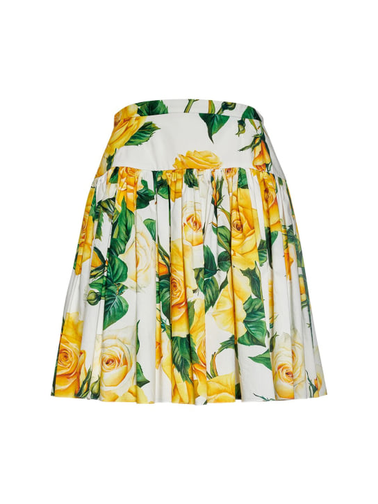 Dolce&Gabbana: Rose pleated cotton poplin mini skirt - Renkli - women_0 | Luisa Via Roma