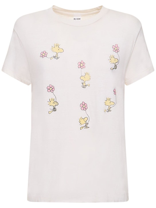 RE/DONE: T-shirt in cotone con stampa Woodstock - Bianco - women_0 | Luisa Via Roma