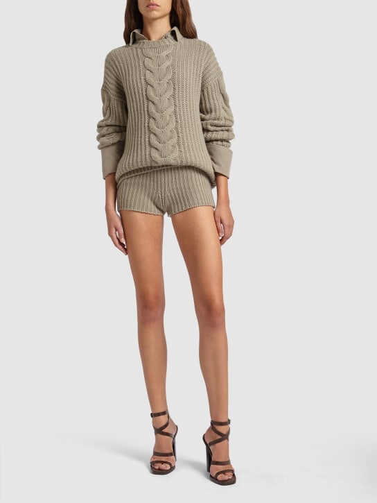 Max Mara: Acciaio1234 cotton rib knit sweater - Khaki - women_1 | Luisa Via Roma