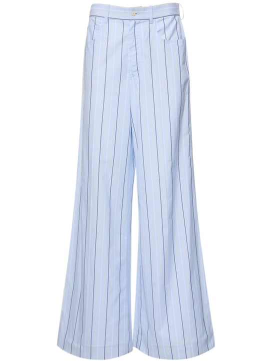 Marni: Pantalones anchos de popelina de algodón - Multi/Light Blue - women_0 | Luisa Via Roma
