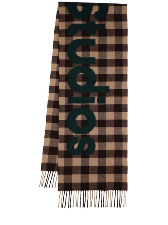 Acne Studios: Acne logo wool blend scarf - Kahverengi/Yeşil - men_0 | Luisa Via Roma