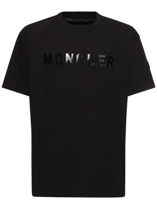 Moncler: Logo棉质平纹针织T恤 - 黑色 - men_0 | Luisa Via Roma