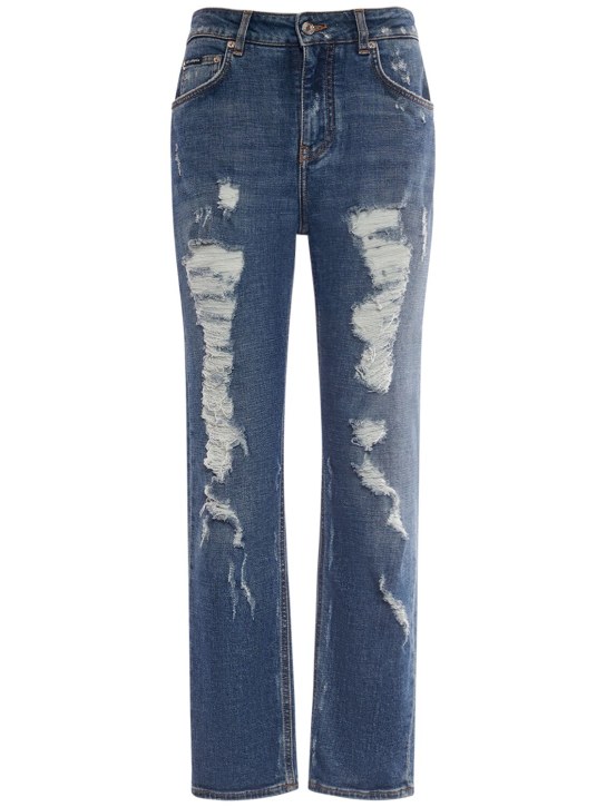 Dolce&Gabbana: Jeans rectos de denim de algodón - Azul - women_0 | Luisa Via Roma