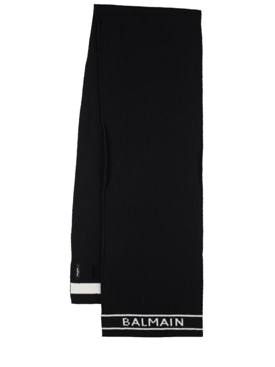 Balmain: Wool & cashmere logo scarf - Black/White - men_0 | Luisa Via Roma