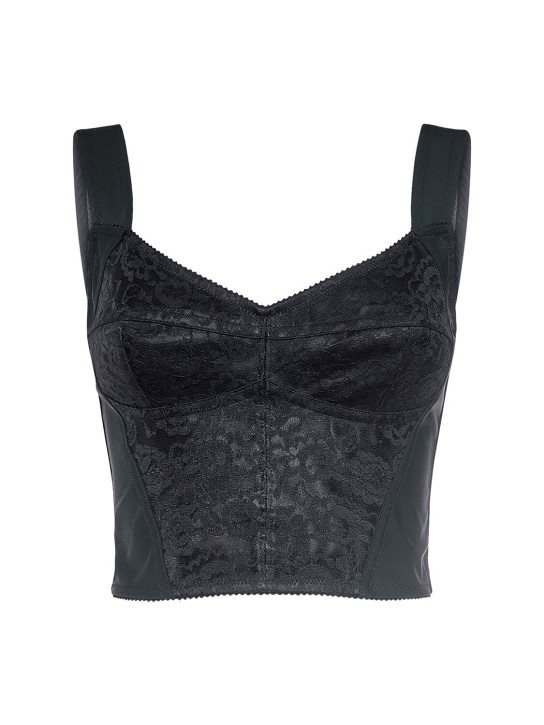 Dolce&Gabbana: Top corsetto in raso e pizzo - Nero - women_0 | Luisa Via Roma
