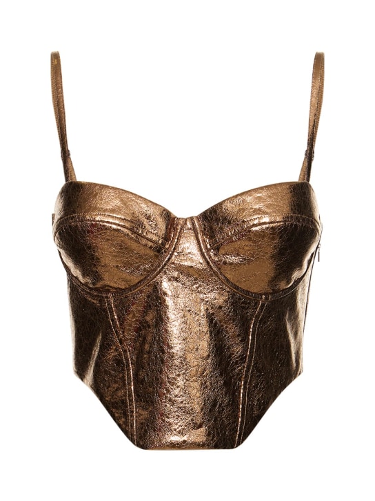 Rotate: Top corsetto in techno texturizzato - Marrone - women_0 | Luisa Via Roma