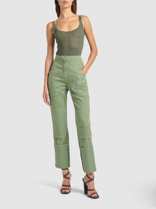 Max Mara: Facella high waist cotton drill pants - Yeşil - women_1 | Luisa Via Roma