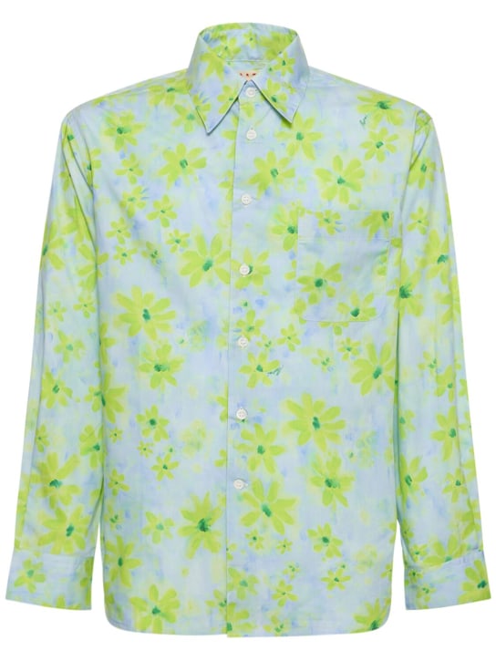 Marni: Hemd aus Baumwollpopeline mit Blumendruck - Grün - men_0 | Luisa Via Roma