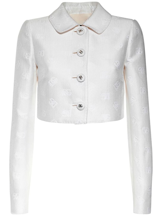 Dolce&Gabbana: Monogram jacquard crop jacket - Beyaz - women_0 | Luisa Via Roma