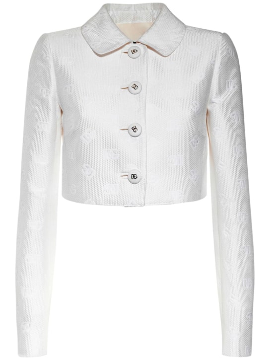 Dolce&Gabbana: Giacca cropped monogram jacquard - Bianco - women_0 | Luisa Via Roma