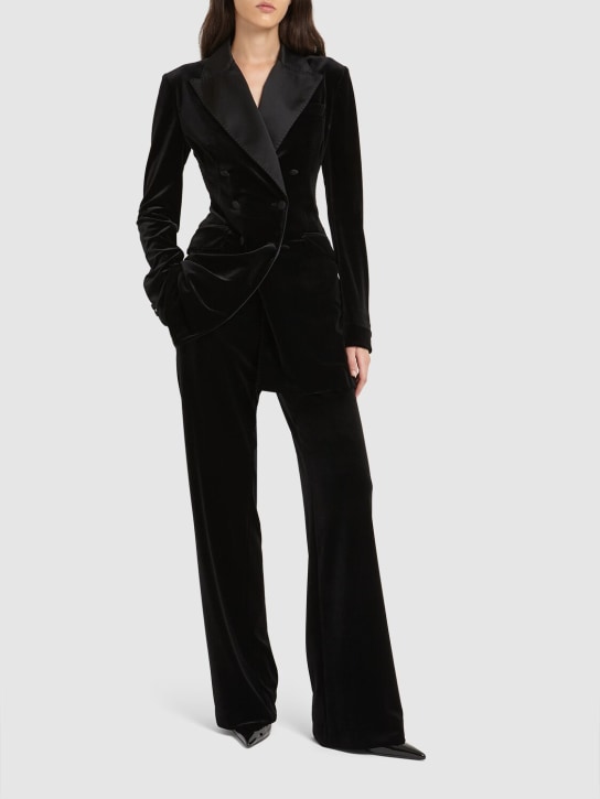 Dolce&Gabbana: 弹力天鹅绒双排扣夹克 - 黑色 - women_1 | Luisa Via Roma