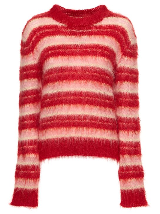 Marni: Pull-over en mohair mélangé à rayures - Red/Pink/White - women_0 | Luisa Via Roma