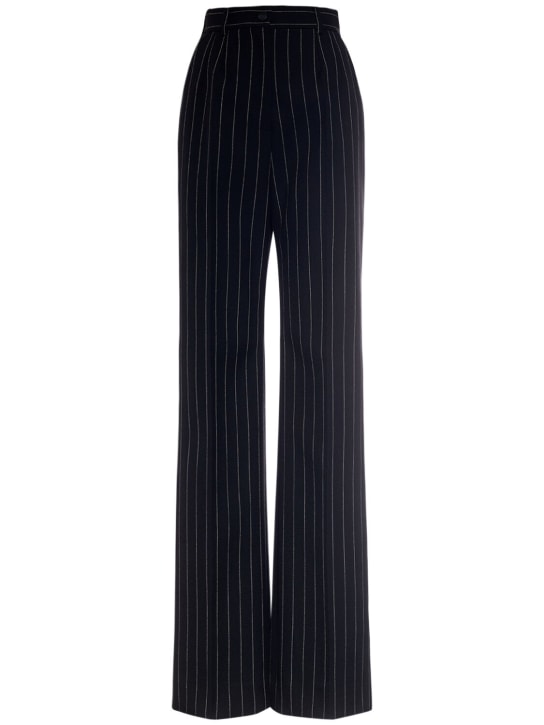 Dolce&Gabbana: Pantalon évasé en laine à fines rayures - Blanc/Noir - women_0 | Luisa Via Roma