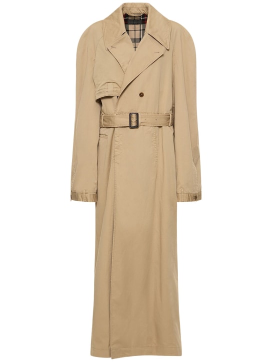 Balenciaga: Trench-coat long en coton - Beige Foncé - women_0 | Luisa Via Roma